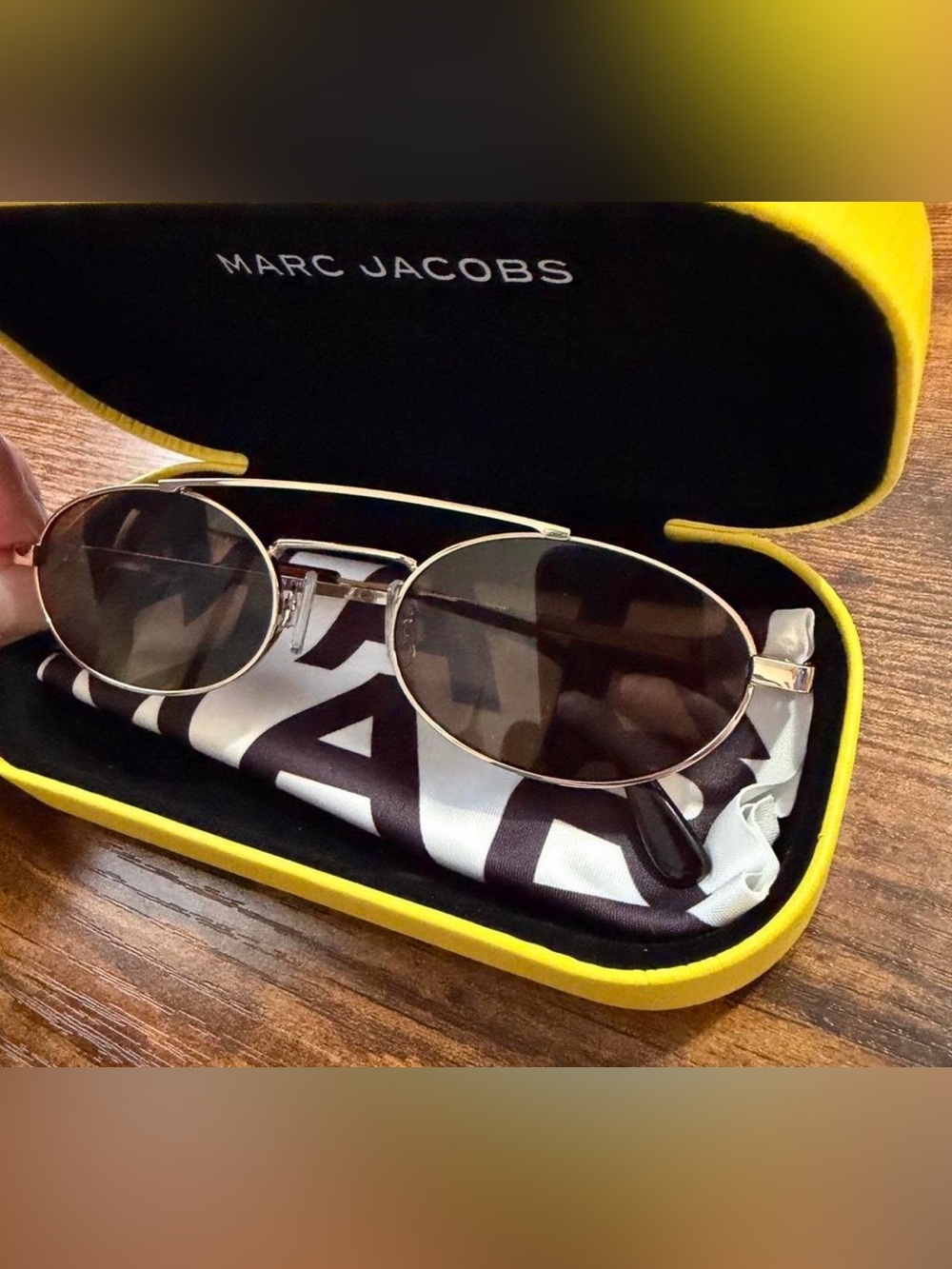 Marc Jacobs Gold Frame Oval Sunglasses with Brown Lenses